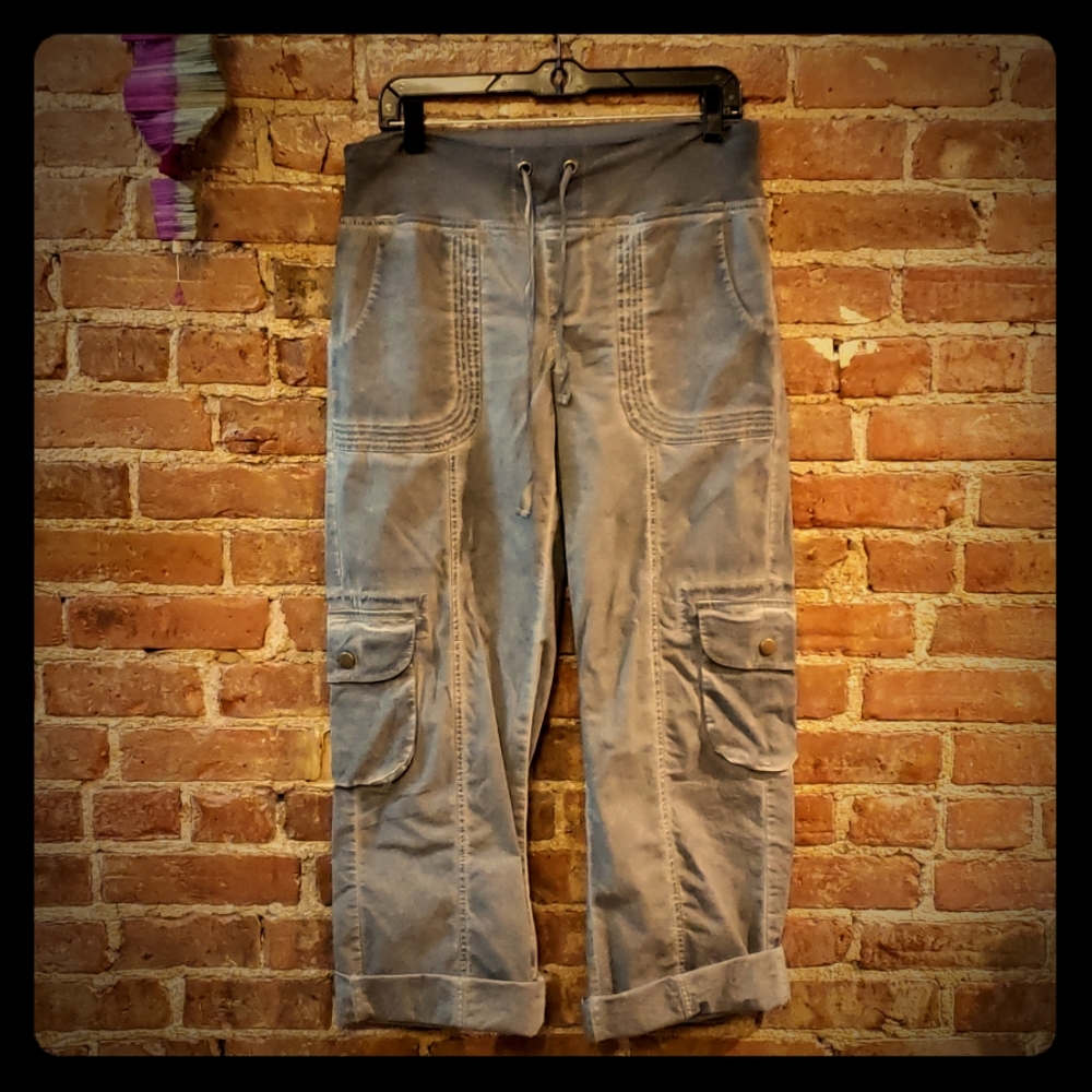 Grey Cargo pants with drawstring close
